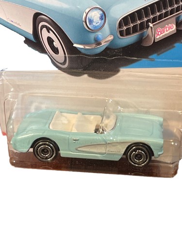 Hot Wheels Barbie HW Screen Time Barbie Blue 1956 Corvette 9/10 Long Card NEW - Picture 2 of 3