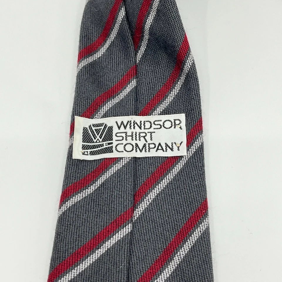 100% Wool Tie Men's Necktie Gray Red White Stripe Windsor Shirt Company - Image 2 of 4