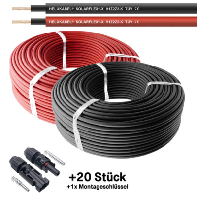 2er Pack rot + schwarz Solarkabel 6mm² - je 50m - UV-beständig, halogenfrei, fle