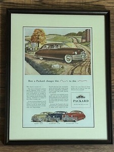 Vintage Framed Packard Automobile Vehicle Print Advertising Flyer 14” x 11” USA