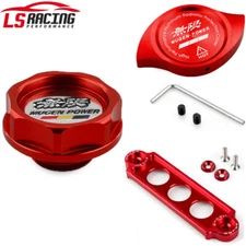JDM Red Engine Oil Filler Cap + Radiator Cap + Battery Tie Down for Honda Acura