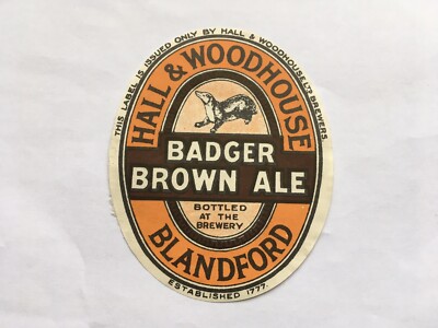 VINTAGE HALL&WOODHOUSE BREWERY BLANDFORD BADGER BROWN ALE BIERFLASCHENETIKETT