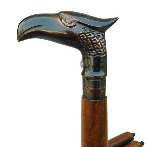 Brass Head Different Designer Handle Wooden Walking Stick Vintage Walking Stiks - Picture 5 of 7