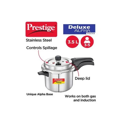 PRESTIGE DELUXE ALPHA SVACHH STAINLESS STEEL 3.5 LITRE PRESSURE COOKER - Picture 2 of 2