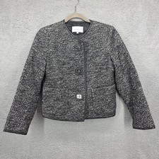 Sandro Tweed Jacket Black White Leather Trim Blazer Women Size 36
