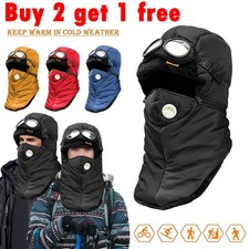 US Winter Thermal Trapper Hat with Glasses Winter Cycling Windproof Ski Mask Cap