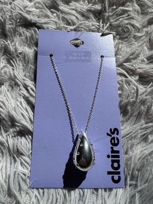 Claire's Silver Teardrop Pendant Necklace 16 in + 3 in Extension