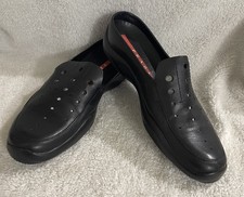 Prada Sport Black Leather Mules 38 (7.5-8 US) Vintage Slip-On Loafer VERY GOOD
