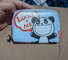 Girls Mini Faux Leather Zip-Around Wallet Blue White Black Panda Stars