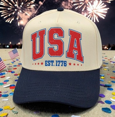 USA Est. 1776 OTTO Distressed Style 5-Panel Two-Tone Snapback OSFM Hat Cap NEW 