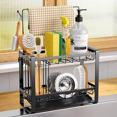 2-stufiger Küchenspüle Caddy ordentlicher Schwamm & Bürstenhalter Abwaschen Organizer Gestell