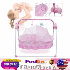 Pink Electric Baby Crib Cradle Auto-Swing Baby Newborn Bed Sleep Cradle  Mat