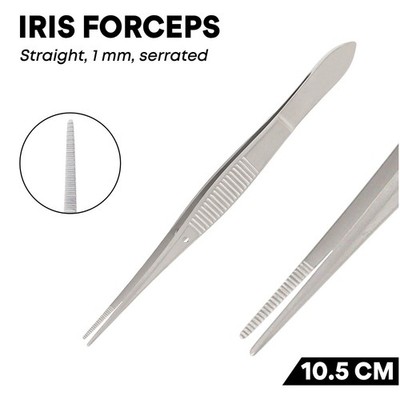 Iris Forceps 10.5 cm Straight Serrated Tip 1mm Ophthalmic Instruments German