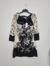 Aryeh Sweater Dress Black White Ornamental 3/4 Sleeve Women's Size Medium