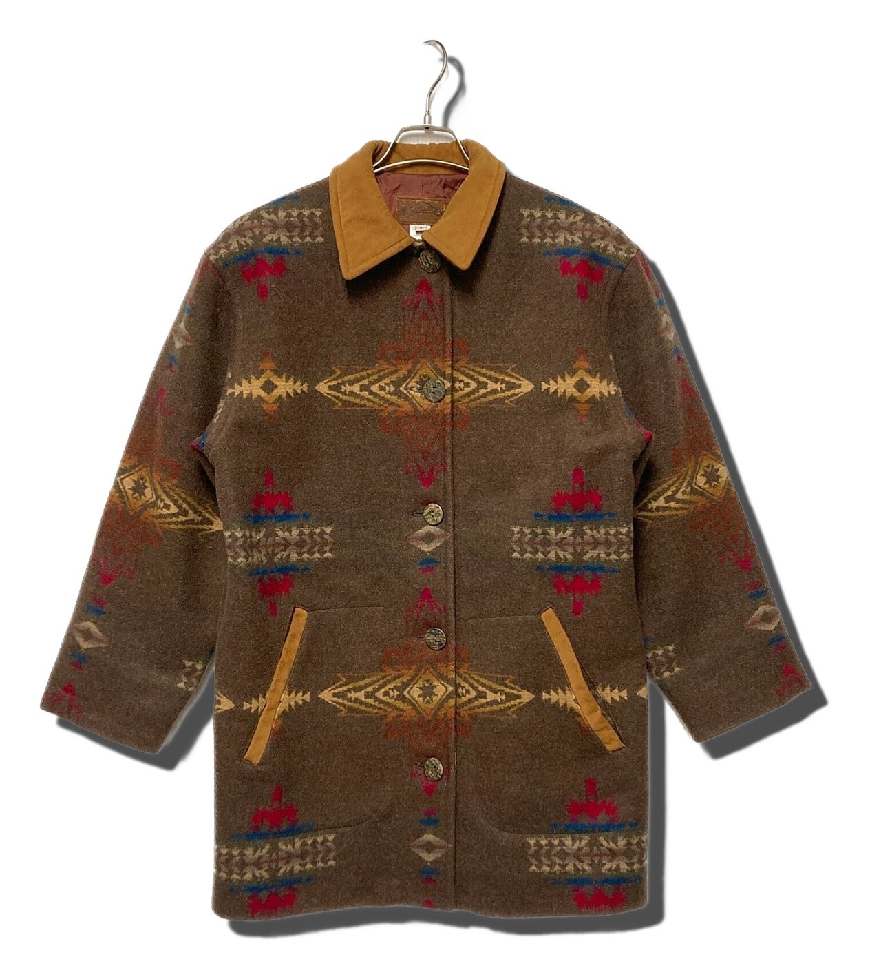 PENDLETON Native Pattern Wool Car Coat Brown Size… - image 1