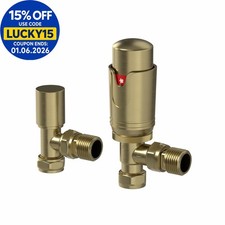 RadiLux Angled Brushed Brass Thermostatic Radiator Valve Pack - 15mm