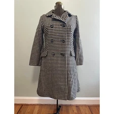 Vintage 60s Abraham & Straus black houndstooth wool blend overcoat size S