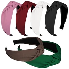 Top Knot Headbands for Women 6 Pack Wide Non-Slip Knotted Cloth Hair Bands