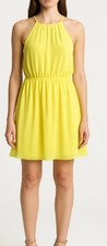 PREOWNED A. Byer Halter Neck Yellow Belted/Tie Dress Women Small