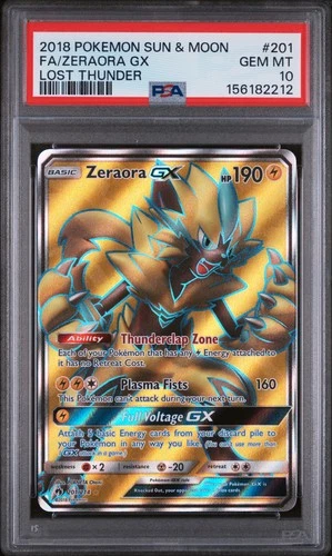 2018 POKEMON SUN & MOON LOST THUNDER #201 FULL ART/ZERAORA GX PSA 10