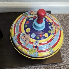 Schylling Tin Metal Spinning Circus Top Toy Circus Clowns Elephants Vintage 1950