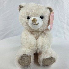 FAO Schwarz 7" Cream Glitter Bear Toy Plush NWT