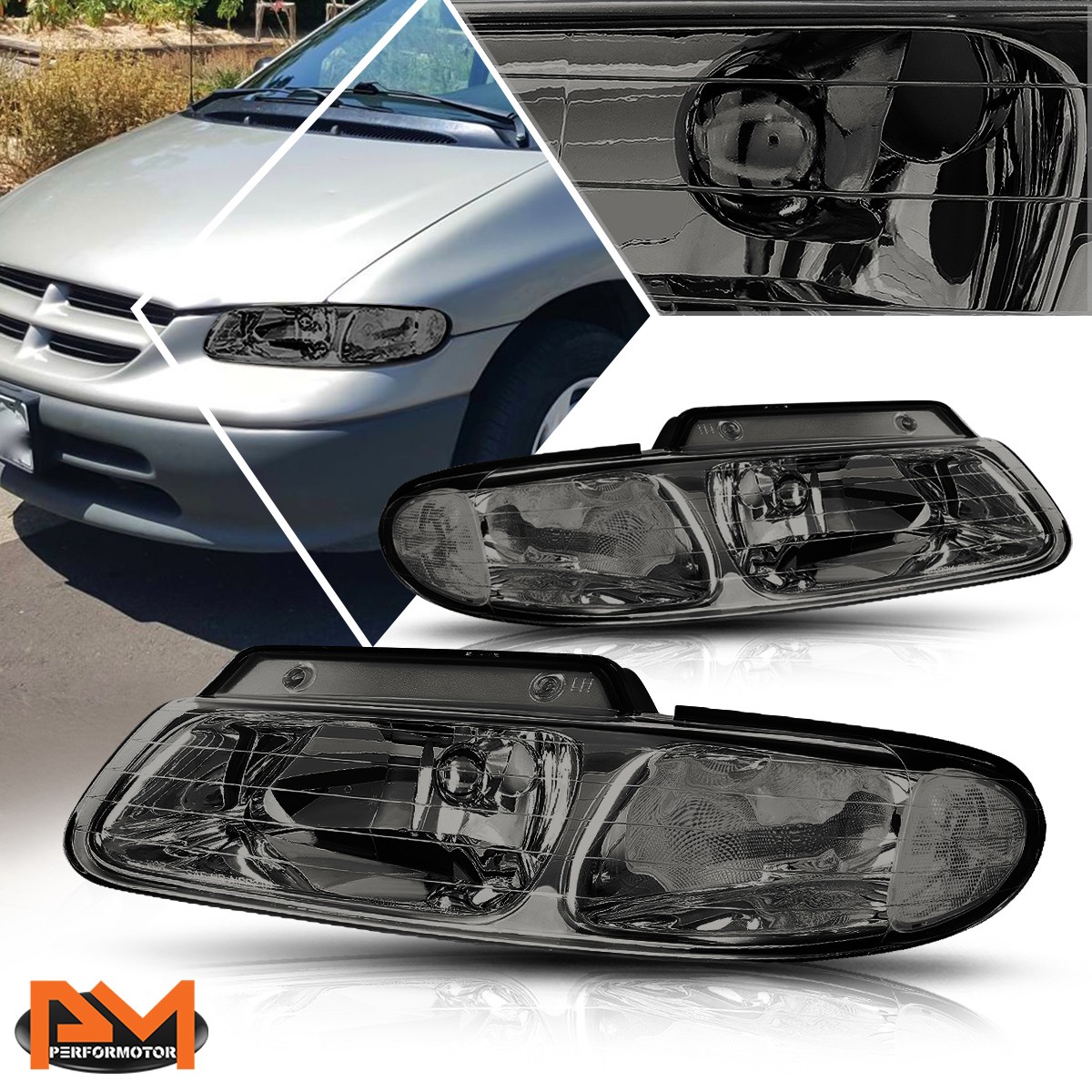 For 96-00 Chrysler Town&Country/Voyager Headlight/Lamp Smoked