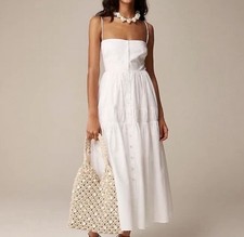 J.Crew  White A-Line Midi Dress In Cotton Size 6 Tiered with buttons 