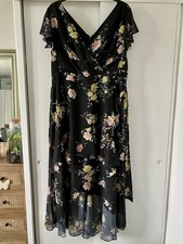Wedding / Occasion Evans  Tier Print Maxi Dress Sz 20 Black Floral High Low Hem