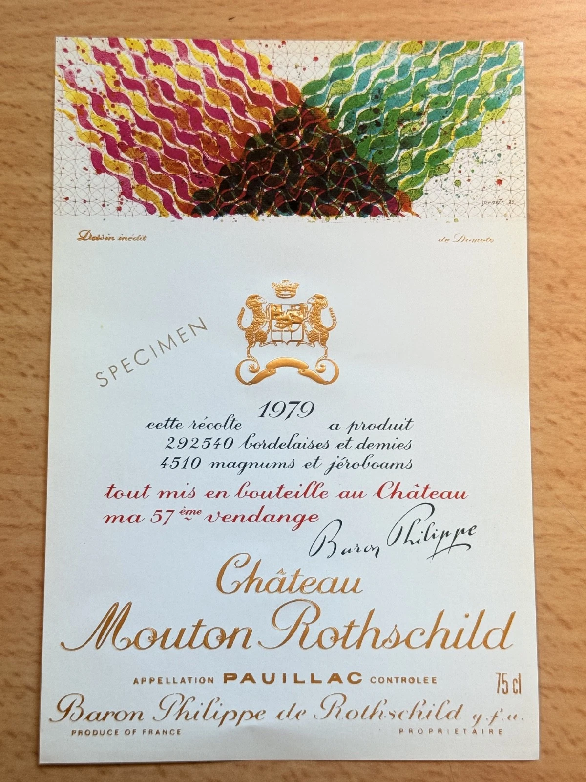 Étiquette De Vin Château Mouton Rotschild Spécimen 1979