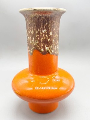 VINTAGE ORANGE TROPFGLASUR STUDIO KERAMIK BLUMENVASE AUSGESTELLTER RAND MID CENTURY MCM