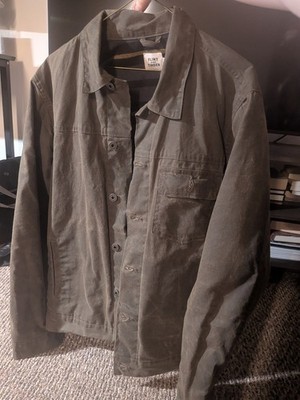 Flint and Tinder Men s L Green Waxed Trucker Jacket. Lined Button Front