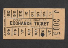 VINTAGE 1930s QUEEN LINE COACHES EXCHANGE TICKET - BALDOCK BRITISH BUS SERVICES