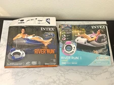 Lot of 2 Intex River Run Blue Pink Vinyl 53" Inflatable Floating Tubes His Hers