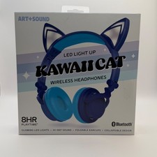 Art Sound Kawaii Cat Wireless Headphones Blue LED Light Up Bluetooth Foldable