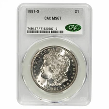 1881S Morgan Silver Dollar $1 CACG MS 67