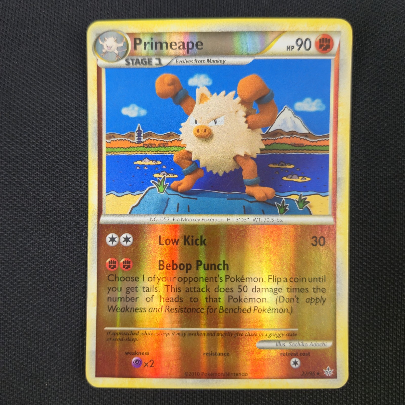Primeape 22/95 Unleashed HGSS Reverse Holo Rare Clay 2010 Nintendo Pokémon Card
