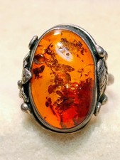 VINTAGE ~ BALTIC AMBER ~ STERLING SILVER RING (SIZE: 7) (j)