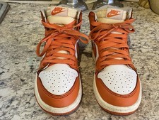 Nike Air Jordan 1 Mid Orange White Leather Basketball Sneakers CU0449-101  Sz 3Y