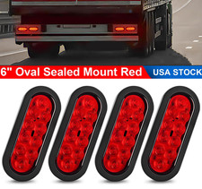 4x Red 6 Oval Trailer Lights 10 Led Stop Turn Tail Truck Sealed Grommet Plug