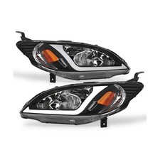Drl Led Headlights - Fit 2004-2005 Honda Civic Black Amber Reflector