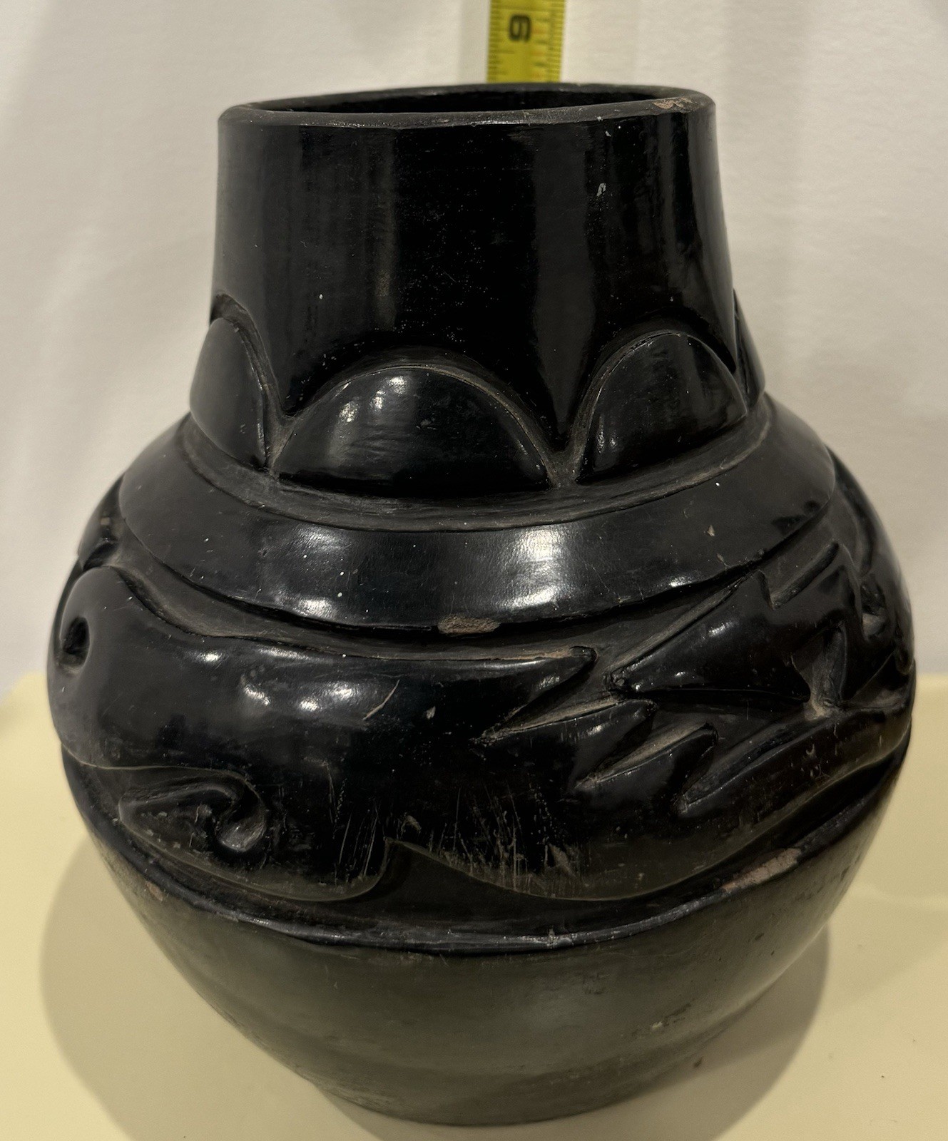 VTG Blackware Pottery Vase Native American Santa Clara Carved Margaret Tayoya