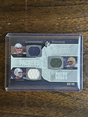 2008 SPX WINNING TRIOS WT36 BRETT FAVRE PEYTON MANNING TOM BRADY 30/49 Game Used