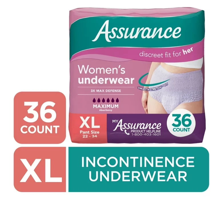 Assurance Women's Incontinence & Postpartum Underwear, XL , 36 Count