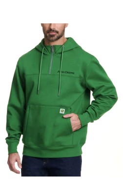 John Deere Men's Quarter Zip Pullover Hoodie Sweatshirt Pocket Kangaroo, Green
