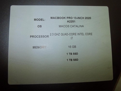 Apple MacBook Pro A2251 13'' (2020) Core i7-1068NG7 2.30GHz 16GB 1TB SSD (A9560) - Picture 9 of 9