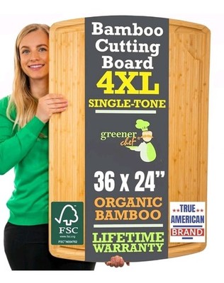 Greener Chef 36X24'' XL Bamboo Cutting Board, Butcher Block, Oversized Carving