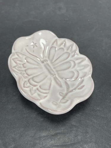 Vintage Frankoma Pottery Dogwood Soap Dish Butterfly White