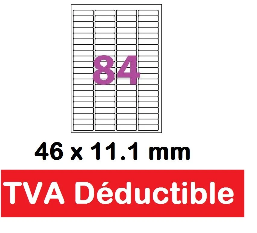 planche de 84 mini étiquettes autocollantes blanche mat 46 x 11.1 mm L7656