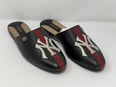 GUCCI Mens Leather NY Yankees GG Signature Slipper Loafers Size